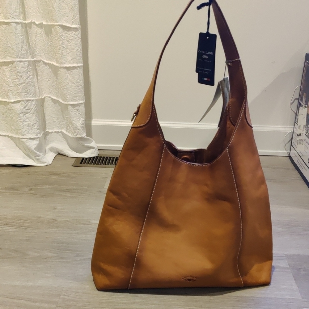 New!Italian Cavalcanti Leather Hobo Shoulder Bag Cuoio Burnished Y2K Luxury Retr